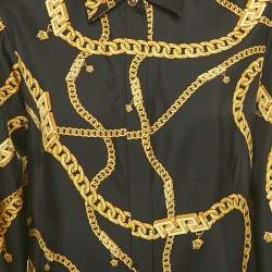 Pre Owned Versace Black Chain Print Silk Shirt Dress L