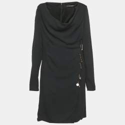 Pre Owned Versace Black Crepe Medusa Pin Detail Short Dress M