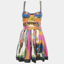 Pre Owned Versace Multicolor Printed Silk Top and Skirt Set S