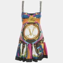 Pre Owned Versace Multicolor Printed Silk Top and Skirt Set S