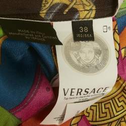Pre Owned Versace Multicolor Printed Silk Top and Skirt Set S