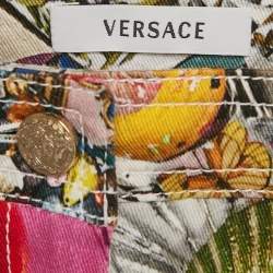 Pre Owned Versace Multicolor Printed Denim Shorts S/Waist 24"