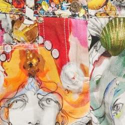 Pre Owned Versace Multicolor Printed Denim Shorts S/Waist 24"