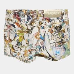 Pre Owned Versace Multicolor Printed Denim Shorts S/Waist 24"