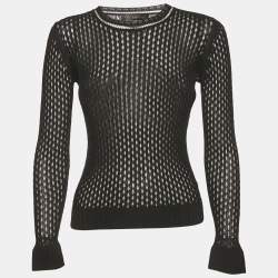 مملوكة مسبقًا Versace Black Sheer Mesh Fitted Top S