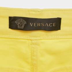 Pre Owned بنطلون جينز فيرساتشي قطني أصفر ملائم عادي مقاس صغير بخصر 28 بوصة