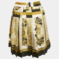 مملوكة مسبقًا Versace Yellow/Black Barocco Print Silk Pleated Mini Skirt S