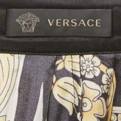 Pre Owned Versace Black/Yellow Barocco Print Pleated Mini Skirt S