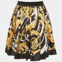 Pre Owned Versace Black/Yellow Barocco Print Pleated Mini Skirt S