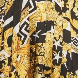 Pre Owned Versace Black/Yellow Barocco Print Pleated Mini Skirt S