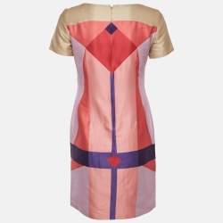 مملوكة مسبقًا فستان ضيق فيرساتشي قطني مطبوع زهري/كريمي مقاس صغير