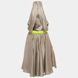Pre Owned Versace Grey Silk Belted Halter Neck Mini Dress S