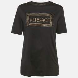 Pre Owned Versace Black Medusa Rhinestone Jersey T-Shirt M