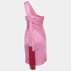 Pre Owned Versace Pink Jersey Draped Strapless Mini Dress S