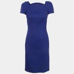Pre Owned Versace Blue Wool Blend Sheath Mini Dress S