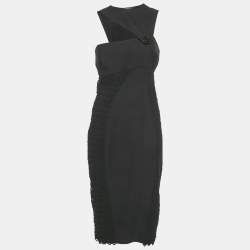 Pre Owned Versace Black Crepe Lace Detail Maxi Dress M
