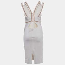 Pre Owned Versace Off-White Crepe Back Detail Mini Dress M