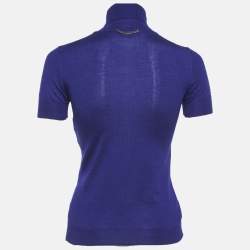 Pre Owned Versace Blue Cashmere Knit Turtle Neck Top S
