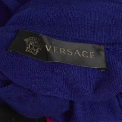 Pre Owned Versace Blue Cashmere Knit Turtle Neck Top S