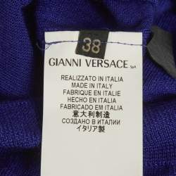 Pre Owned Versace Blue Cashmere Knit Turtle Neck Top S