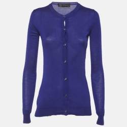 Pre Owned Versace Blue Cashmere Button Front Cardigan S