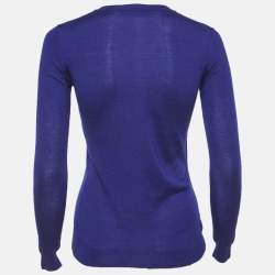 Pre Owned Versace Blue Cashmere Button Front Cardigan S