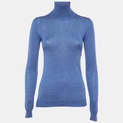 Pre Owned Versace Blue Cashmere Knit Turtle Neck Sweater S