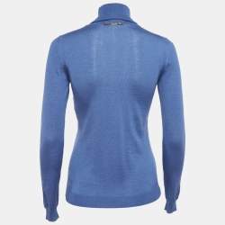 Pre Owned Versace Blue Cashmere Knit Turtle Neck Sweater S