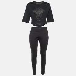 Pre Owned Versace Underwear Black Cotton & Jersey Gym Top/Leggings Set M