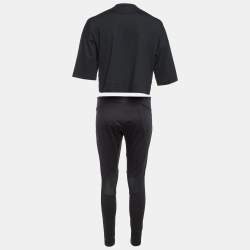 Pre Owned Versace Underwear Black Cotton & Jersey Gym Top/Leggings Set M