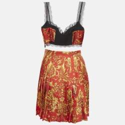 Pre Owned Versace Red Borocco Print Silk Set S