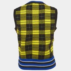 Pre Owned Versace Yellow/Black Plaid Knit Vest Sweater M