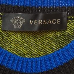 Pre Owned Versace Yellow/Black Plaid Knit Vest Sweater M