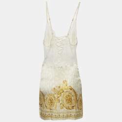 مملوكة مسبقًا Versace White /Gold Baroque Print Silk Lace Trim Camisole S
