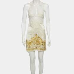 مملوكة مسبقًا Versace White /Gold Baroque Print Silk Lace Trim Camisole S