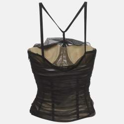 Pre Owned Versace Black Tulle Ruched Corset Top S