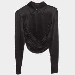 Pre Owned Versace Black Stretch Silk Crop Shirt S