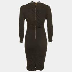 Pre Owned Versace Black Crepe Medusa Detail Ruche Midi Dress S