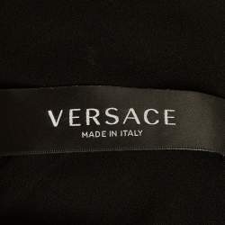 Pre Owned Versace Black Crepe Medusa Detail Ruche Midi Dress S