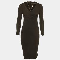 مملوكة مسبقًا فستان فيرساتشي أسود من كريب بتفاصيل ميدوسا مجمع بمقاس ميدي صغير (سمول)