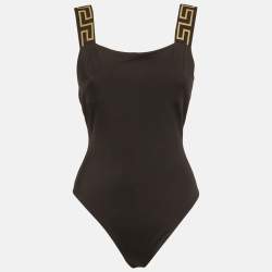 Pre Owned Versace Black Greca Border Jersey Swimsuit S