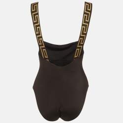 Pre Owned Versace Black Greca Border Jersey Swimsuit S