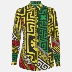 Pre Owned Versace Multicolour Geometric Greek Print Silk Long Sleeve Shirt S