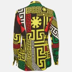 Pre Owned Versace Multicolour Geometric Greek Print Silk Long Sleeve Shirt S