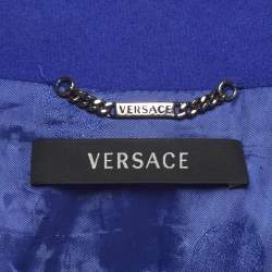 Pre Owned معطف فيرساتشي لباد وجلد أزرق مقاس متوسط (ميديم)