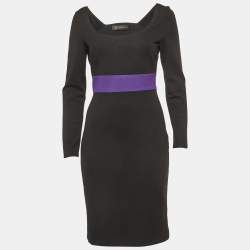 Pre Owned Versace Black/Purple Cotton Knit Mini Dress M