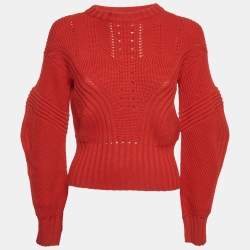 Pre Owned Versace Red Rib Knit Crewneck Sweater XS