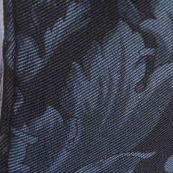مملوكة مسبقًا Versace Navy Blue Barocco Print Silk Long Sleeve Mini Dress S