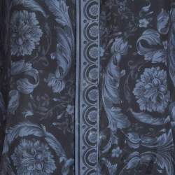 مملوكة مسبقًا Versace Navy Blue Barocco Print Silk Long Sleeve Mini Dress S