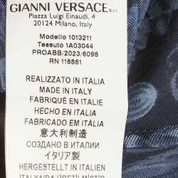مملوكة مسبقًا Versace Navy Blue Barocco Print Silk Long Sleeve Mini Dress S